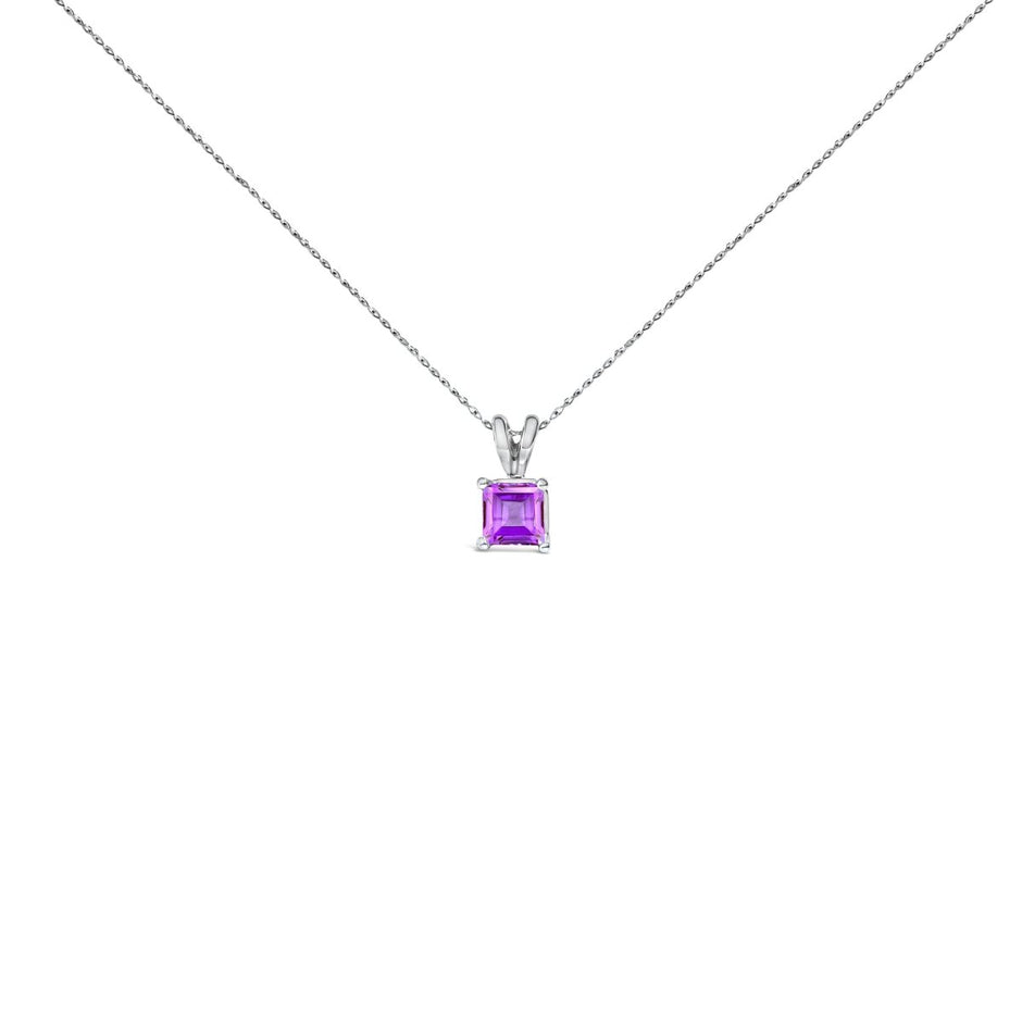 14K White Gold 5x5 MM Square Shaped Purple Amethyst Solitaire Pendant Necklace - Necklaces - Custom Crafting Alliance, LLC