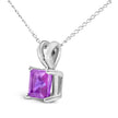 14K White Gold 5x5 MM Square Shaped Purple Amethyst Solitaire Pendant Necklace - Necklaces - Custom Crafting Alliance, LLC