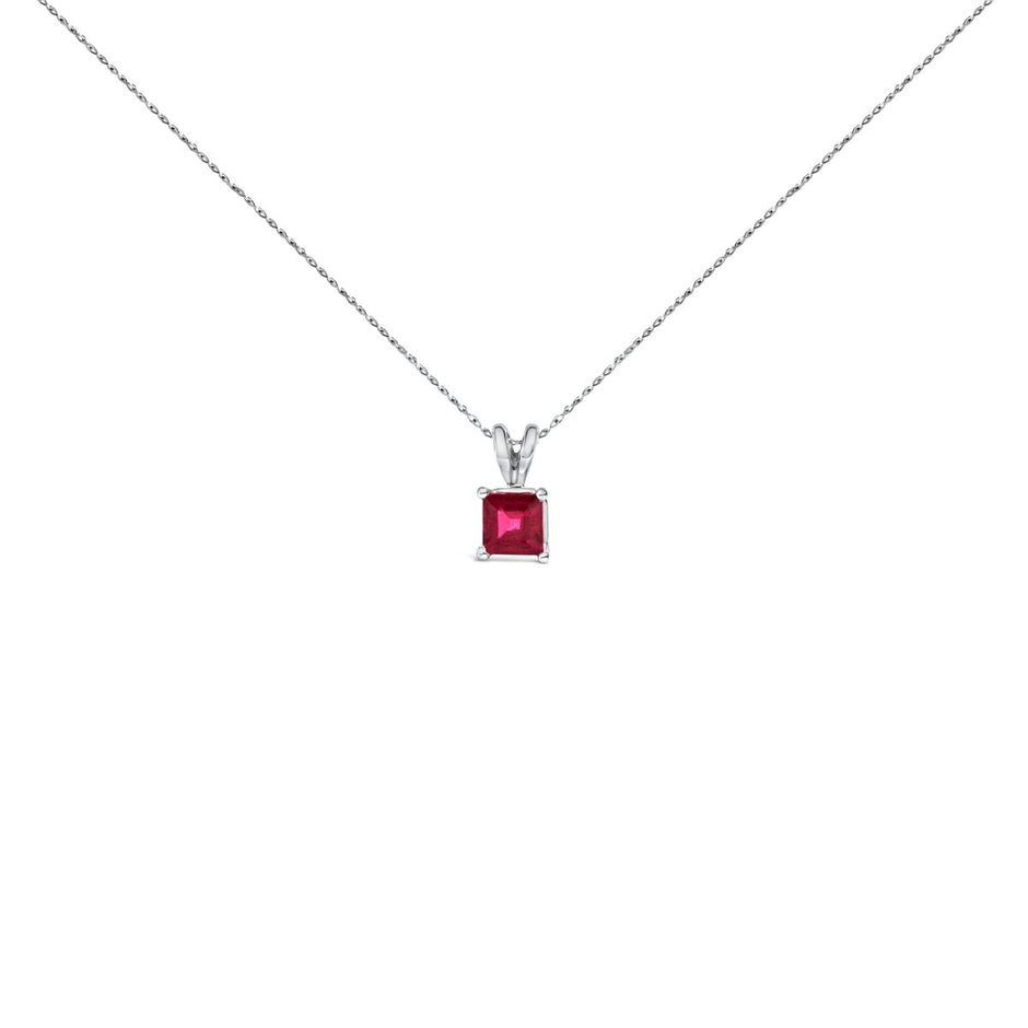 14K White Gold 5x5 MM Square Shaped Purple Amethyst Solitaire Pendant Necklace - Necklaces - Custom Crafting Alliance, LLC