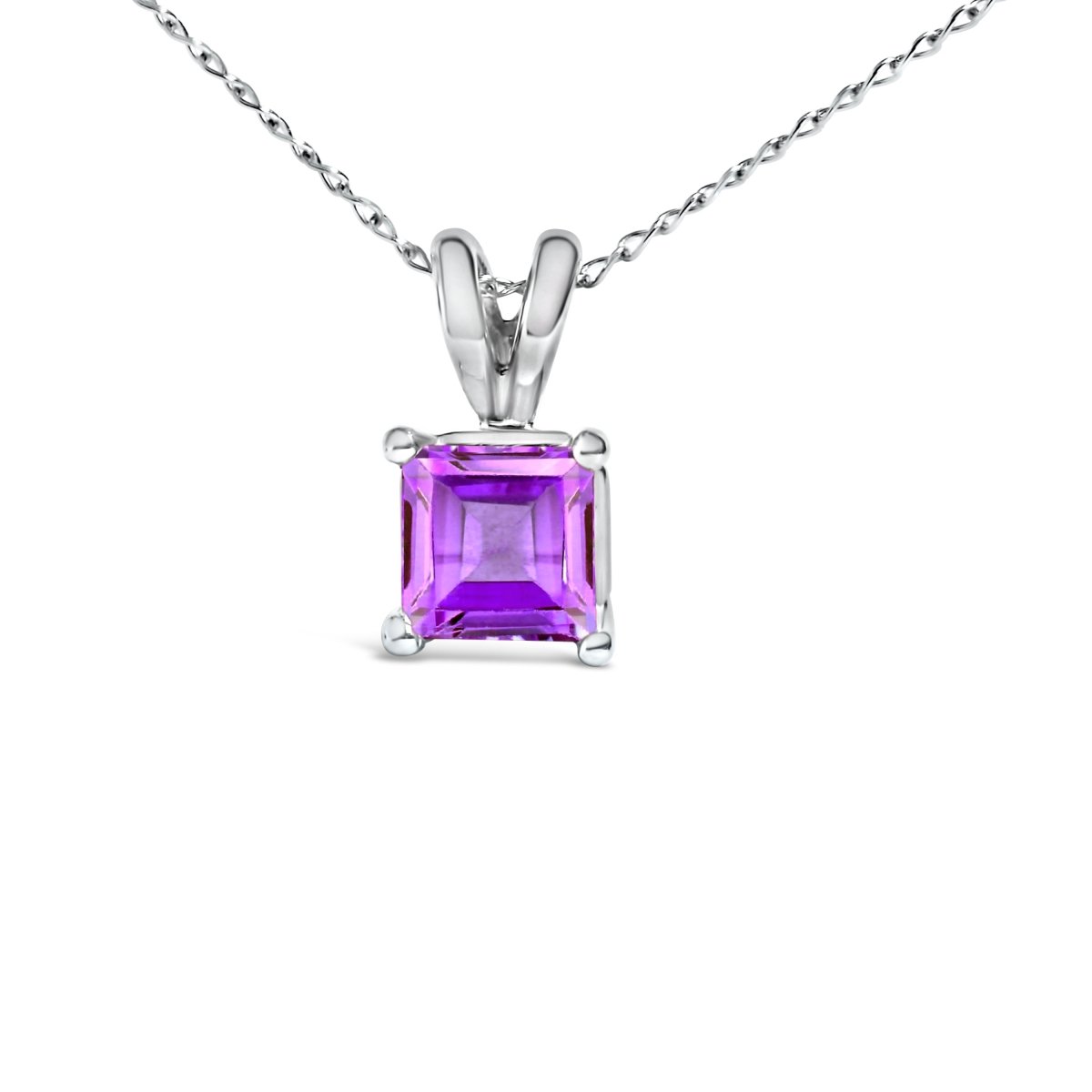 14K White Gold 5x5 MM Square Shaped Purple Amethyst Solitaire Pendant Necklace - Necklaces - Custom Crafting Alliance, LLC