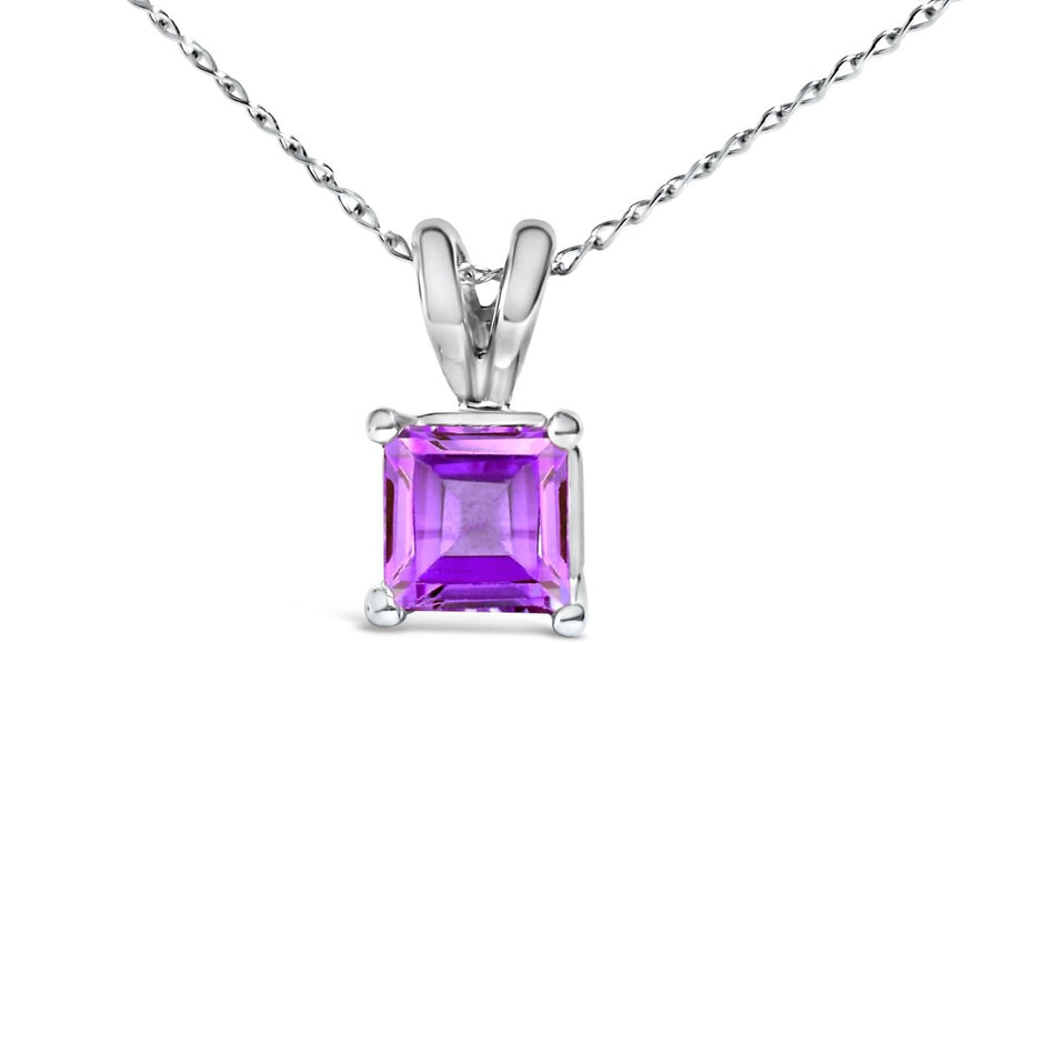 14K White Gold 5x5 MM Square Shaped Purple Amethyst Solitaire Pendant Necklace - Necklaces - Custom Crafting Alliance, LLC
