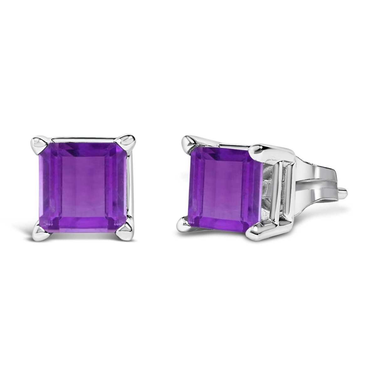 14K White Gold 5x5MM Princess Cut Purple Amethyst Solitaire Stud Earrings - Earrings - Custom Crafting Alliance, LLC