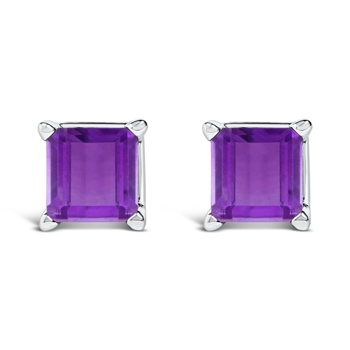 14K White Gold 5x5MM Princess Cut Purple Amethyst Solitaire Stud Earrings - Earrings - Custom Crafting Alliance, LLC