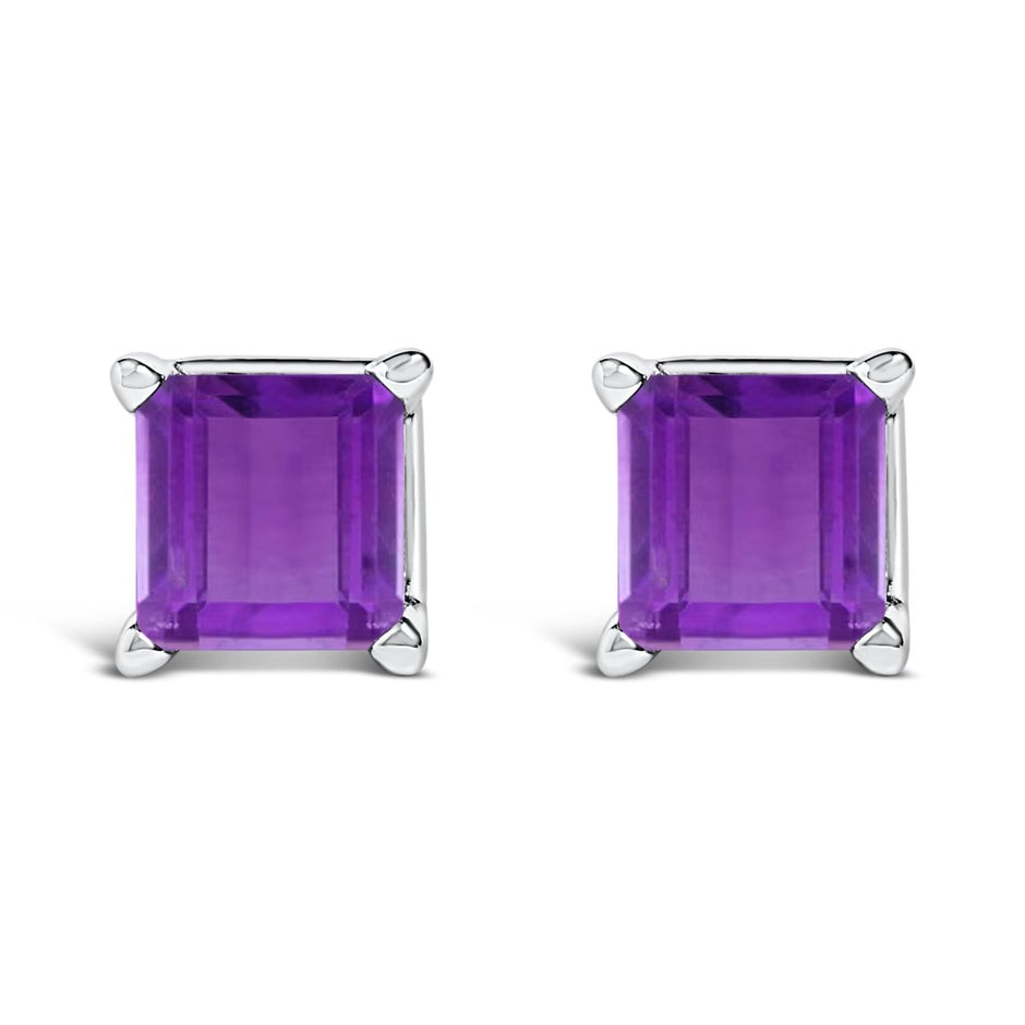 14K White Gold 5x5MM Princess Cut Purple Amethyst Solitaire Stud Earrings - Earrings - Custom Crafting Alliance, LLC