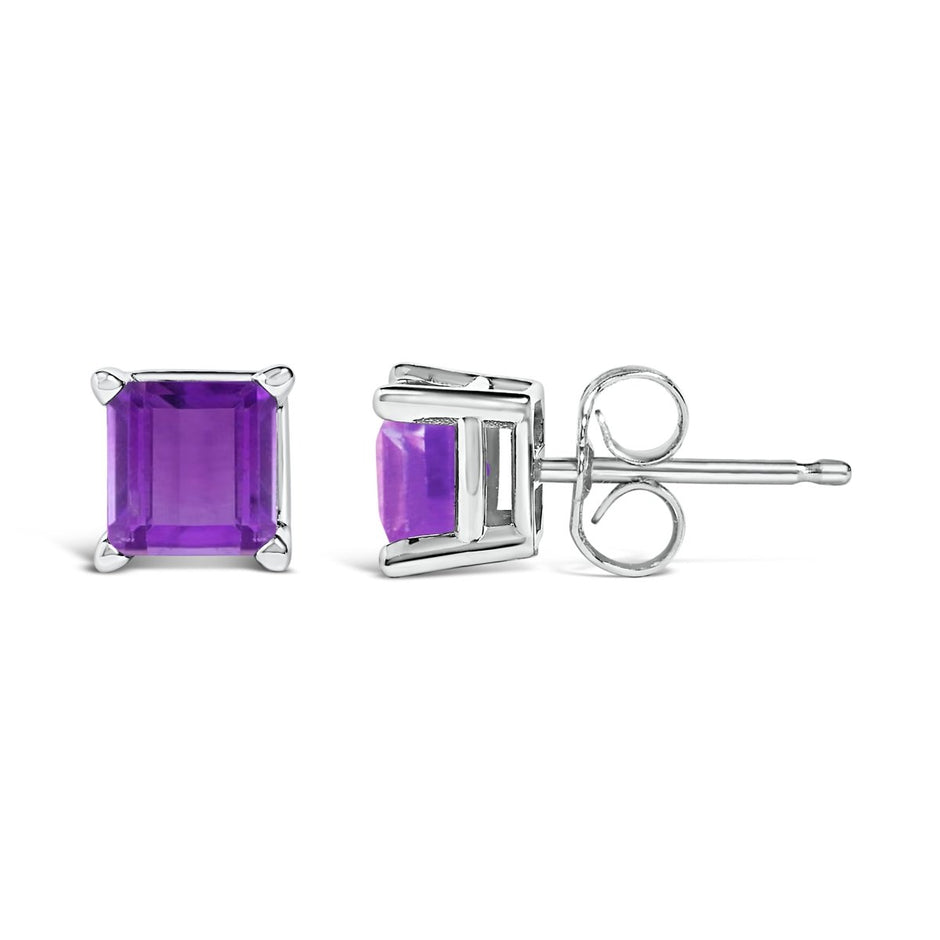 14K White Gold 5x5MM Princess Cut Purple Amethyst Solitaire Stud Earrings - Earrings - Custom Crafting Alliance, LLC