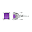 14K White Gold 5x5MM Princess Cut Purple Amethyst Solitaire Stud Earrings - Earrings - Custom Crafting Alliance, LLC