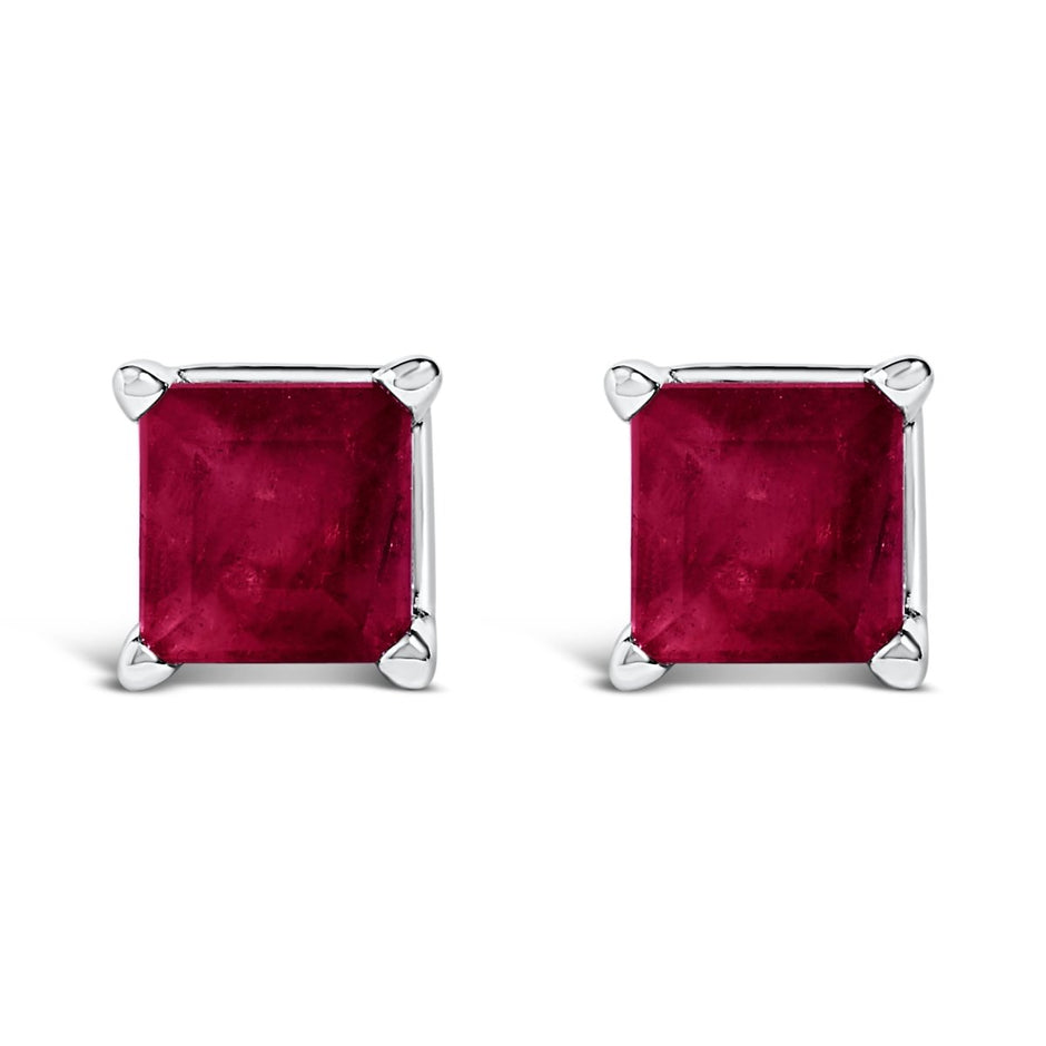 14K White Gold 5x5MM Princess Cut Purple Amethyst Solitaire Stud Earrings - Earrings - Custom Crafting Alliance, LLC