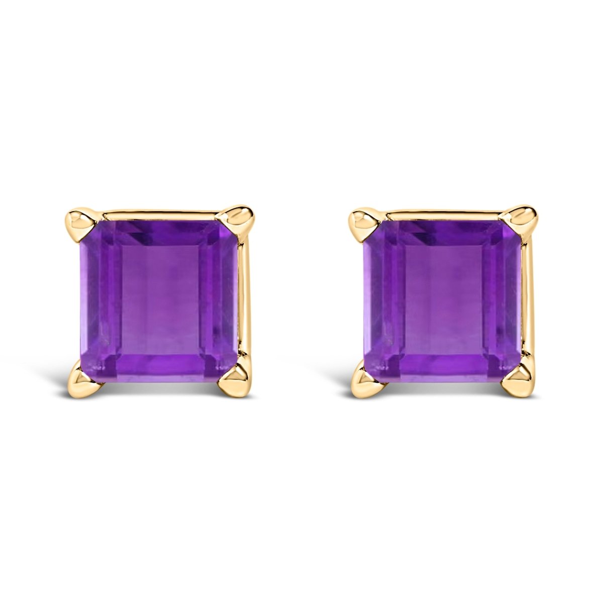 14K White Gold 5x5MM Princess Cut Purple Amethyst Solitaire Stud Earrings - Earrings - Custom Crafting Alliance, LLC