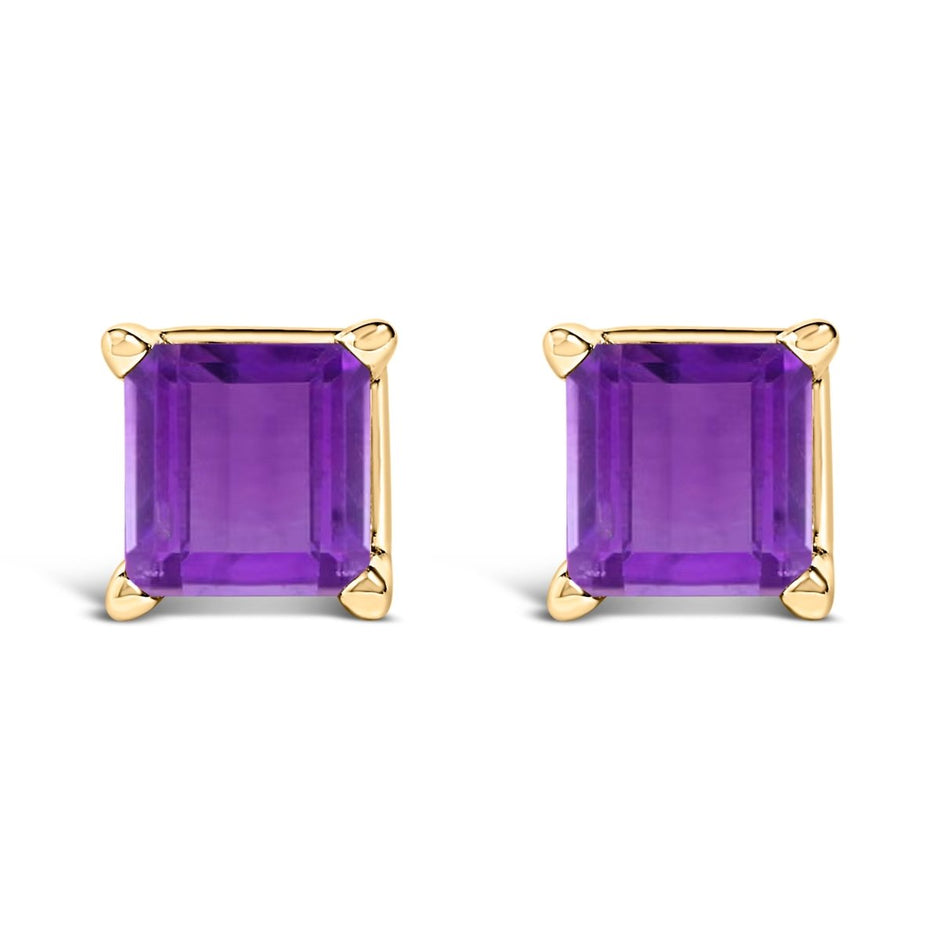 14K White Gold 5x5MM Princess Cut Purple Amethyst Solitaire Stud Earrings - Earrings - Custom Crafting Alliance, LLC