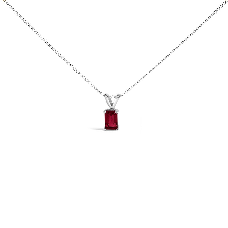 14K White Gold 6x4MM Emerald Cut Purple Amethyst Solitaire Pendant Necklace - Necklaces - Custom Crafting Alliance, LLC