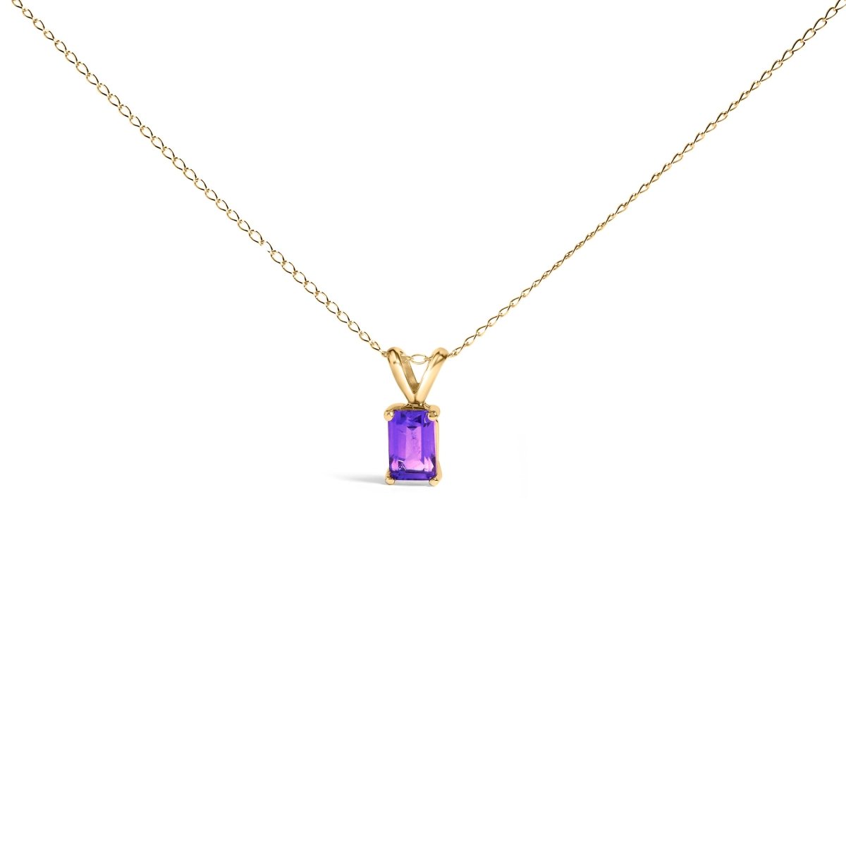 14K White Gold 6x4MM Emerald Cut Purple Amethyst Solitaire Pendant Necklace - Necklaces - Custom Crafting Alliance, LLC