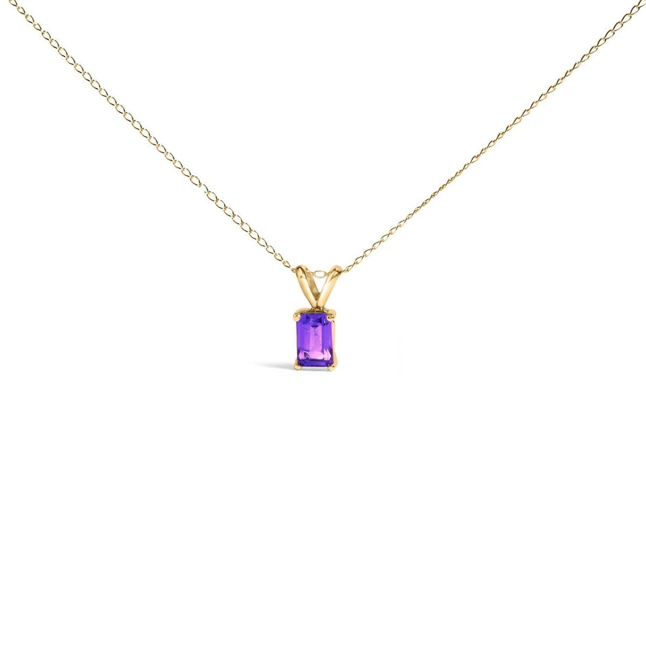 14K White Gold 6x4MM Emerald Cut Purple Amethyst Solitaire Pendant Necklace - Necklaces - Custom Crafting Alliance, LLC