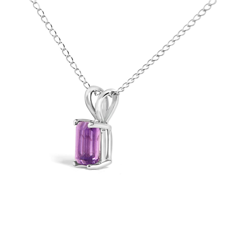 14K White Gold 6x4MM Emerald Cut Purple Amethyst Solitaire Pendant Necklace - Necklaces - Custom Crafting Alliance, LLC