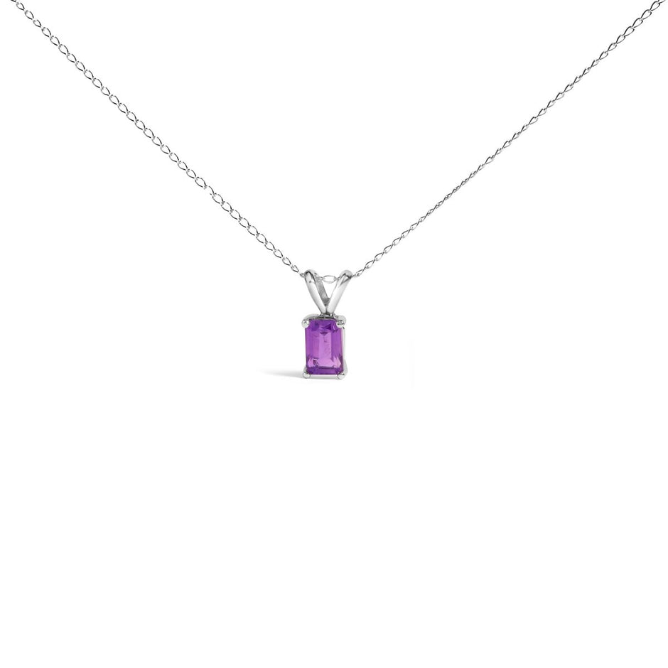 14K White Gold 6x4MM Emerald Cut Purple Amethyst Solitaire Pendant Necklace - Necklaces - Custom Crafting Alliance, LLC