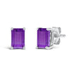 14K White Gold 6x4MM Emerald Shaped Amethyst Solitaire Stud Earrings - Earrings - Custom Crafting Alliance, LLC