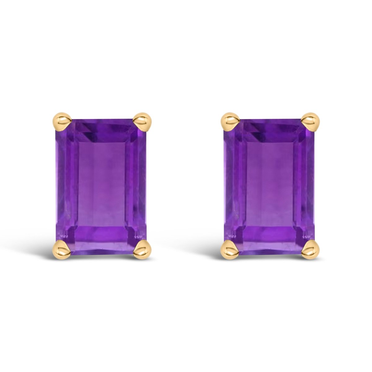 14K White Gold 6x4MM Emerald Shaped Amethyst Solitaire Stud Earrings - Earrings - Custom Crafting Alliance, LLC