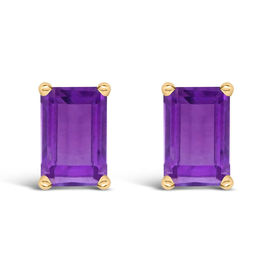 14K White Gold 6x4MM Emerald Shaped Amethyst Solitaire Stud Earrings - Earrings - Custom Crafting Alliance, LLC