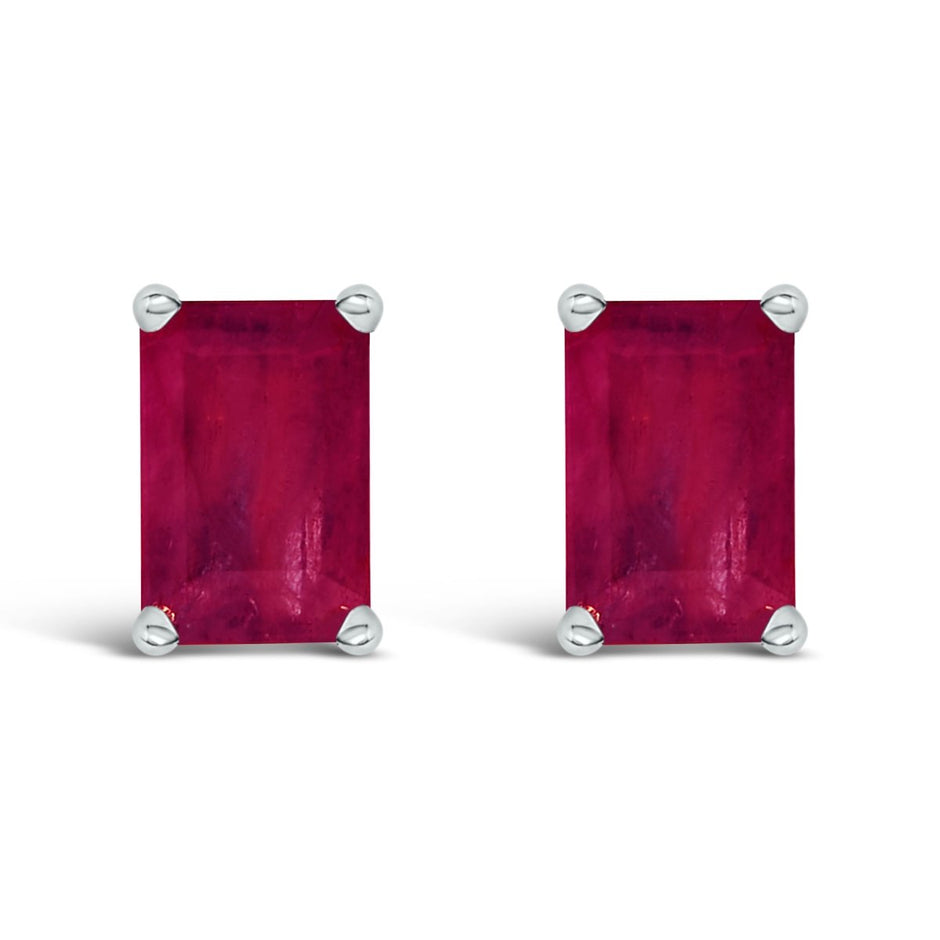 14K White Gold 6x4MM Emerald Shaped Amethyst Solitaire Stud Earrings - Earrings - Custom Crafting Alliance, LLC