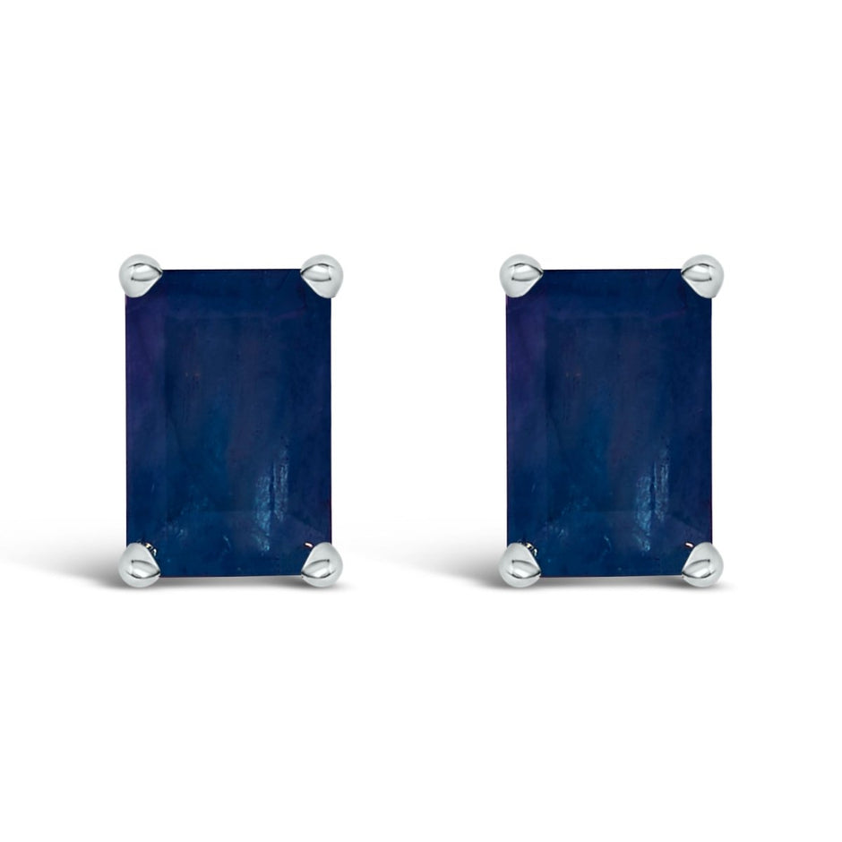 14K White Gold 6x4MM Emerald Shaped Amethyst Solitaire Stud Earrings - Earrings - Custom Crafting Alliance, LLC