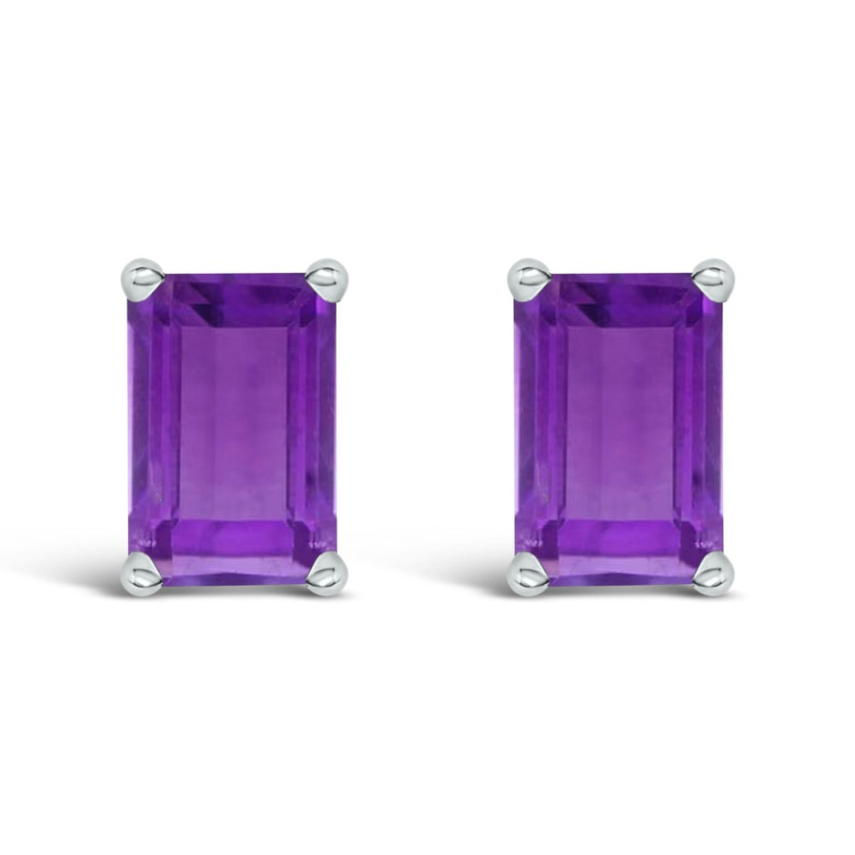14K White Gold 6x4MM Emerald Shaped Amethyst Solitaire Stud Earrings - Earrings - Custom Crafting Alliance, LLC