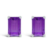 14K White Gold 6x4MM Emerald Shaped Amethyst Solitaire Stud Earrings - Earrings - Custom Crafting Alliance, LLC