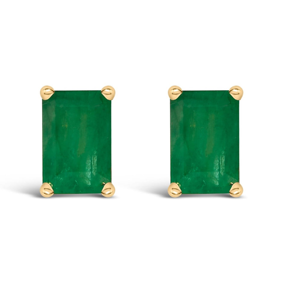 14K White Gold 6x4MM Emerald Shaped Amethyst Solitaire Stud Earrings - Earrings - Custom Crafting Alliance, LLC