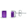 14K White Gold 6x4MM Emerald Shaped Amethyst Solitaire Stud Earrings - Earrings - Custom Crafting Alliance, LLC