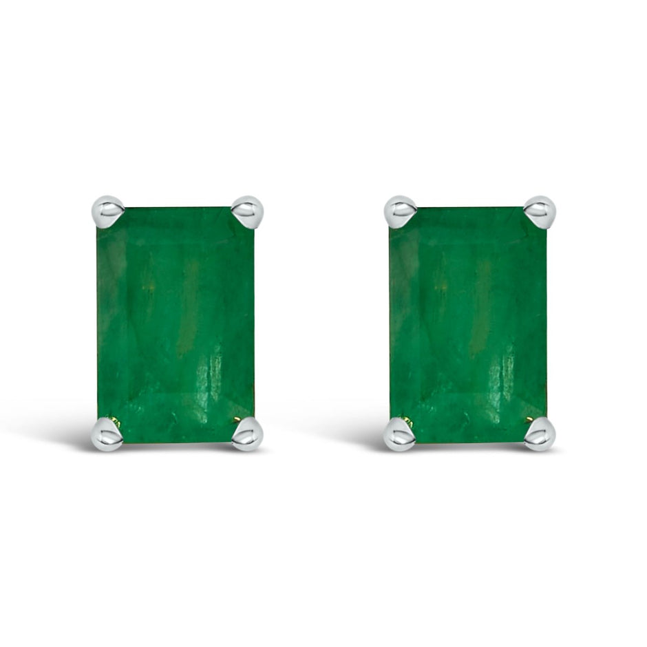 14K White Gold 6x4MM Emerald Shaped Amethyst Solitaire Stud Earrings - Earrings - Custom Crafting Alliance, LLC