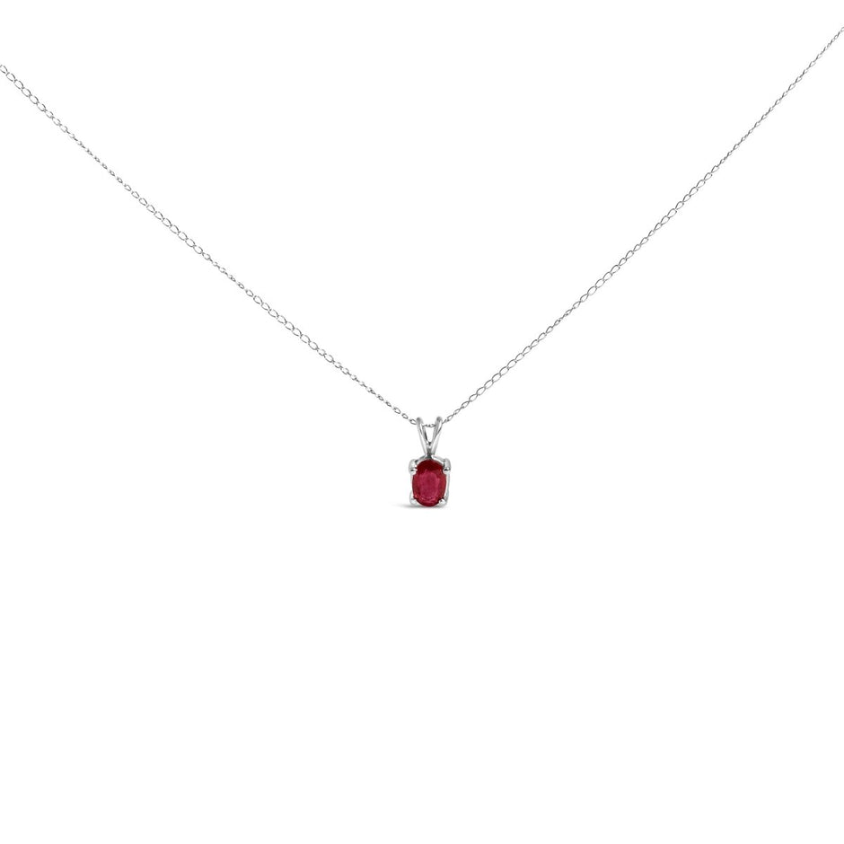 14K White Gold 6x4MM Oval Shaped Purple Amethyst Solitaire Pendant Necklace - Necklaces - Custom Crafting Alliance, LLC