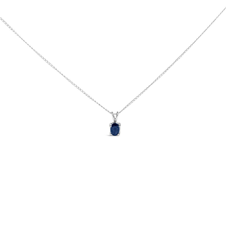 14K White Gold 6x4MM Oval Shaped Purple Amethyst Solitaire Pendant Necklace - Necklaces - Custom Crafting Alliance, LLC