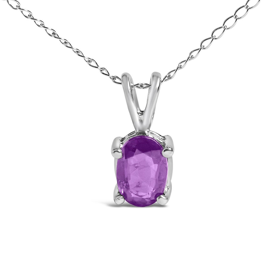 14K White Gold 6x4MM Oval Shaped Purple Amethyst Solitaire Pendant Necklace - Necklaces - Custom Crafting Alliance, LLC