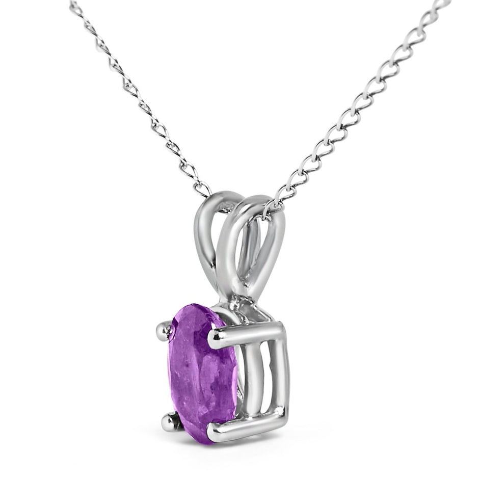 14K White Gold 6x4MM Oval Shaped Purple Amethyst Solitaire Pendant Necklace - Necklaces - Custom Crafting Alliance, LLC