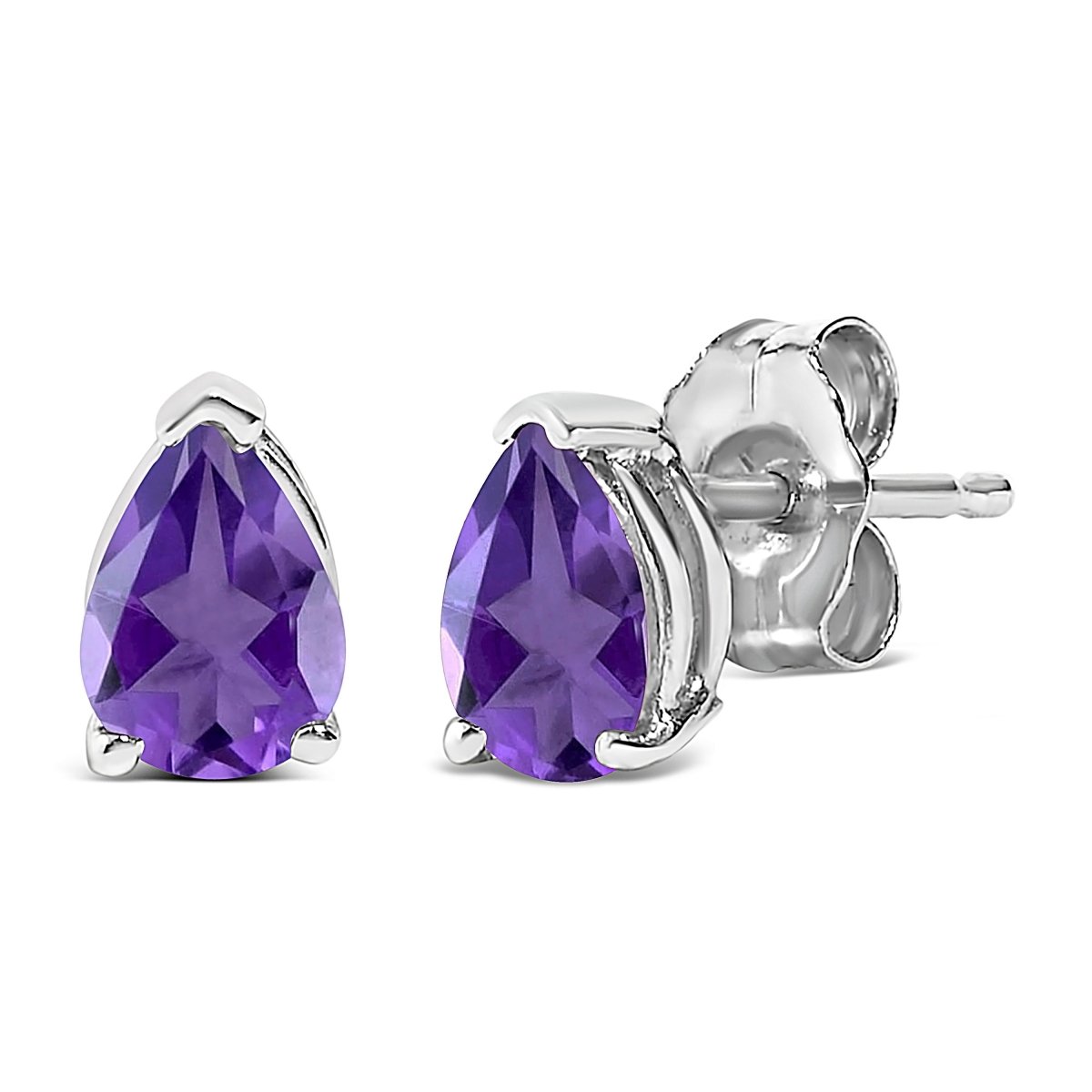 14K White Gold 6x4MM Pear Shaped Purple Amethyst Solitaire Stud Earrings - Earrings - Custom Crafting Alliance, LLC