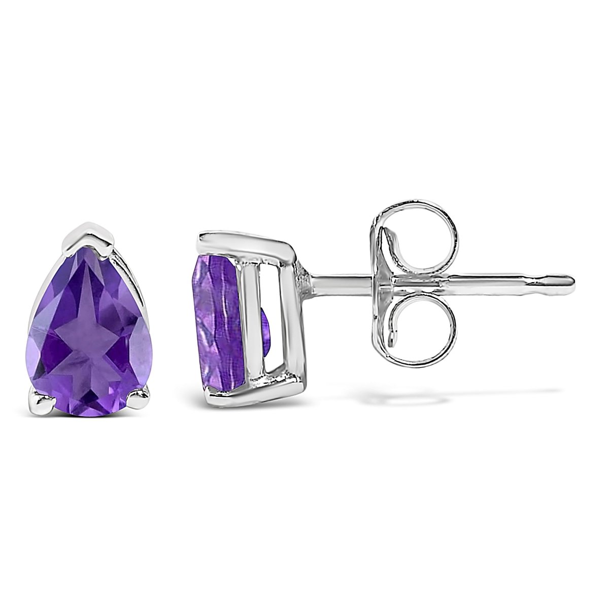 14K White Gold 6x4MM Pear Shaped Purple Amethyst Solitaire Stud Earrings - Earrings - Custom Crafting Alliance, LLC