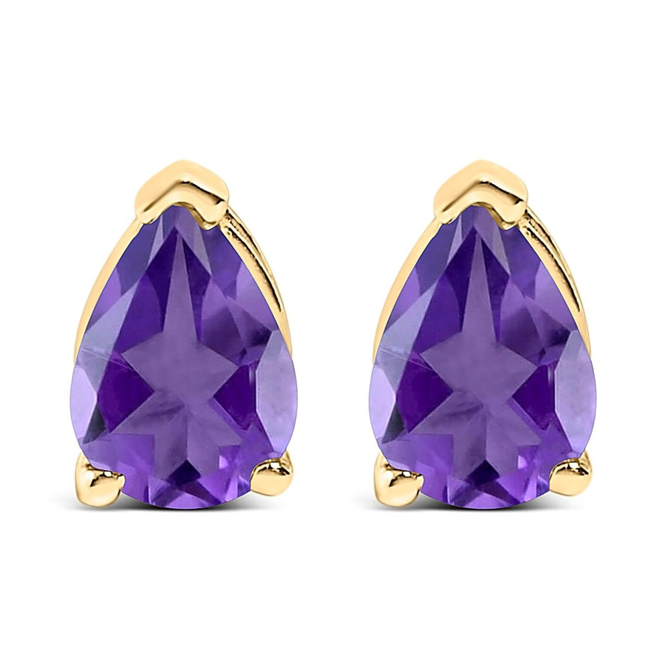 14K White Gold 6x4MM Pear Shaped Purple Amethyst Solitaire Stud Earrings - Earrings - Custom Crafting Alliance, LLC