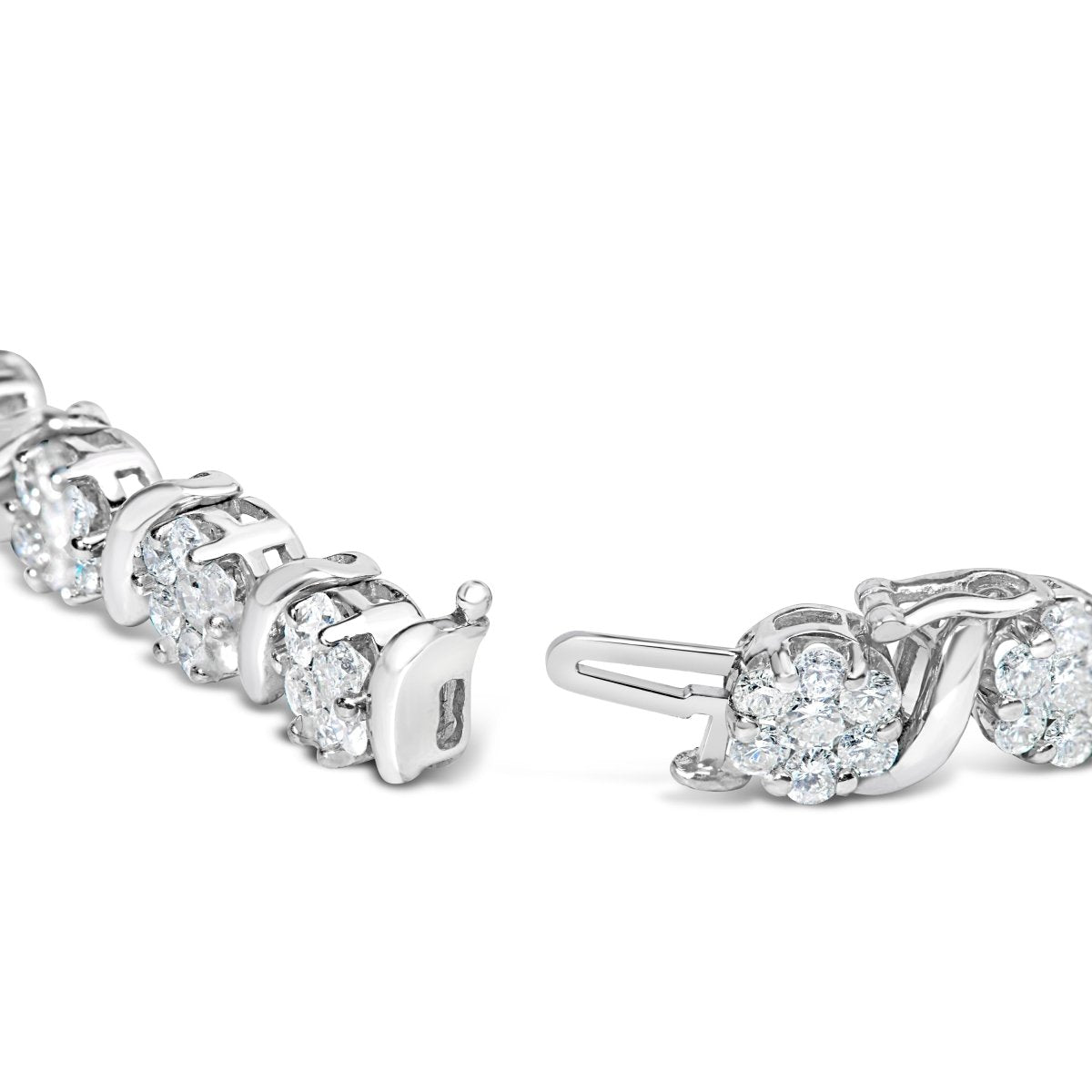 14K White Gold 7 3/8 Cttw Round Brilliant Diamond Floral Cluster and S Link Bracelet (H-I Color, SI2-I1 Clarity) - 7