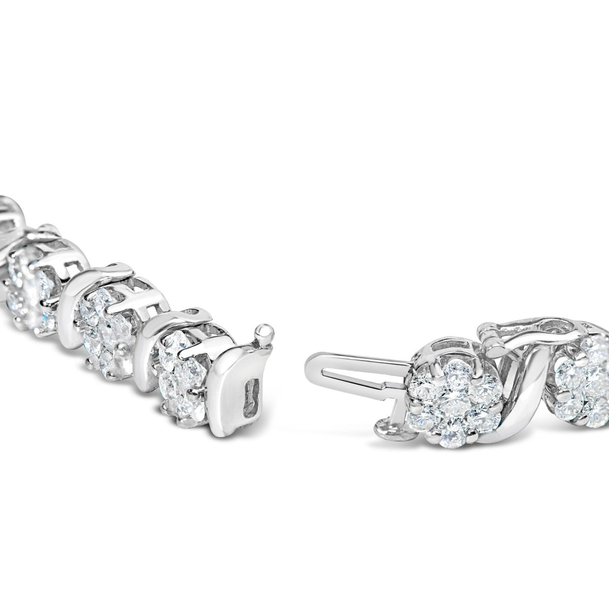 14K White Gold 7 3/8 Cttw Round Brilliant Diamond Floral Cluster and S Link Bracelet (H-I Color, SI2-I1 Clarity) - 7