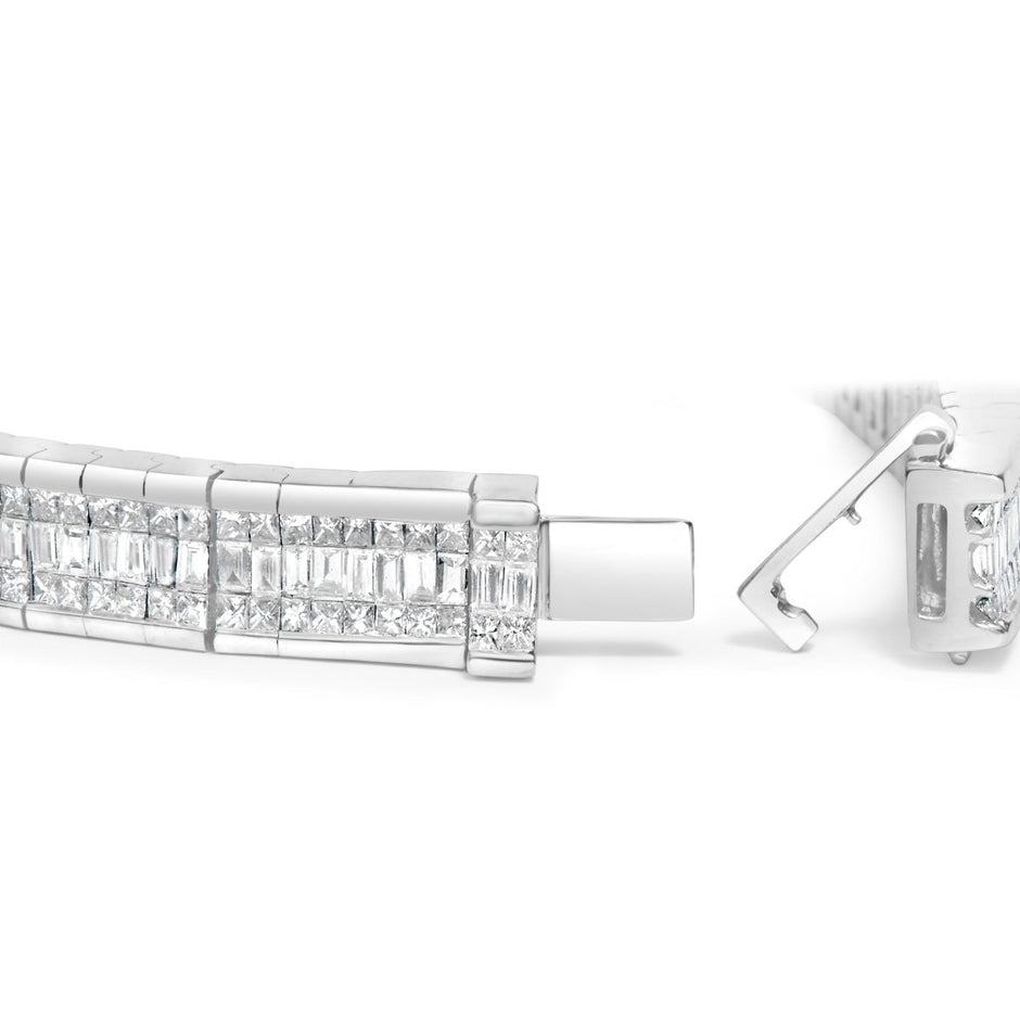 14K White Gold 7 7/8 Cttw Princess and Baguette Diamond Eternity Line Tennis Bracelet (G-H Color, SI1-SI2 Clarity) - 7
