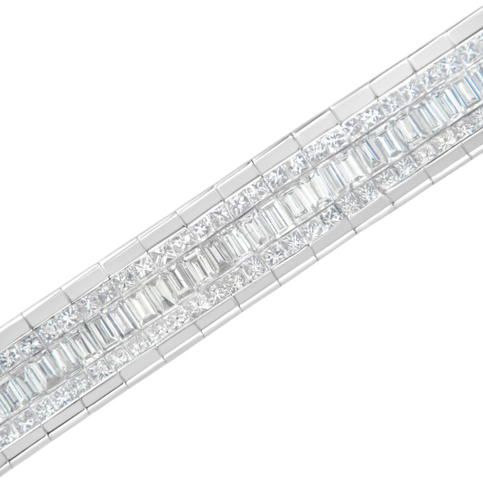 14K White Gold 7 7/8 Cttw Princess and Baguette Diamond Eternity Line Tennis Bracelet (G-H Color, SI1-SI2 Clarity) - 7