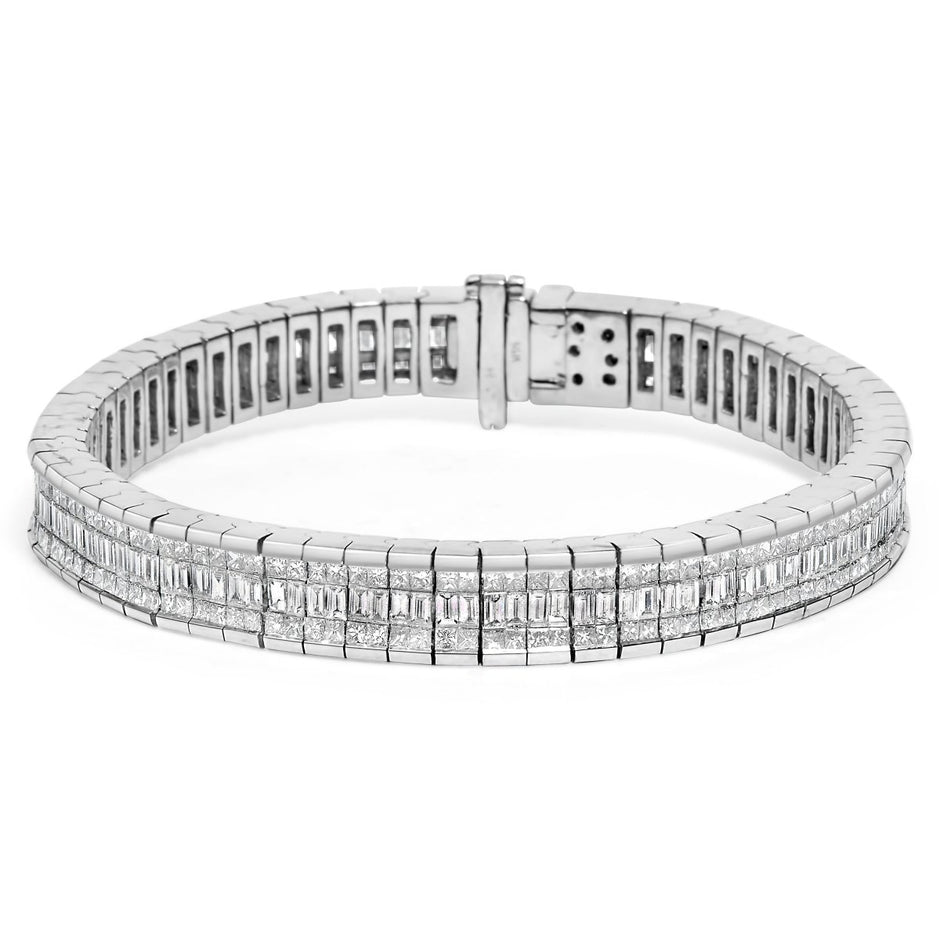 14K White Gold 7 7/8 Cttw Princess and Baguette Diamond Eternity Line Tennis Bracelet (G-H Color, SI1-SI2 Clarity) - 7" Inches - Bracelets - Custom Crafting Alliance, LLC