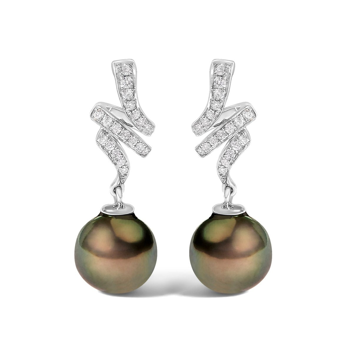 14K White Gold 9MM Cultured Black Pearl and Diamond Accent Drop and Dangle Earrings (I-J Color, SI1-SI2 Clarity) - Earrings - Custom Crafting Alliance, LLC