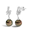 14K White Gold 9MM Cultured Black Pearl and Diamond Accent Drop and Dangle Earrings (I-J Color, SI1-SI2 Clarity) - Earrings - Custom Crafting Alliance, LLC