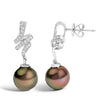 14K White Gold 9MM Cultured Black Pearl and Diamond Accent Drop and Dangle Earrings (I-J Color, SI1-SI2 Clarity) - Earrings - Custom Crafting Alliance, LLC