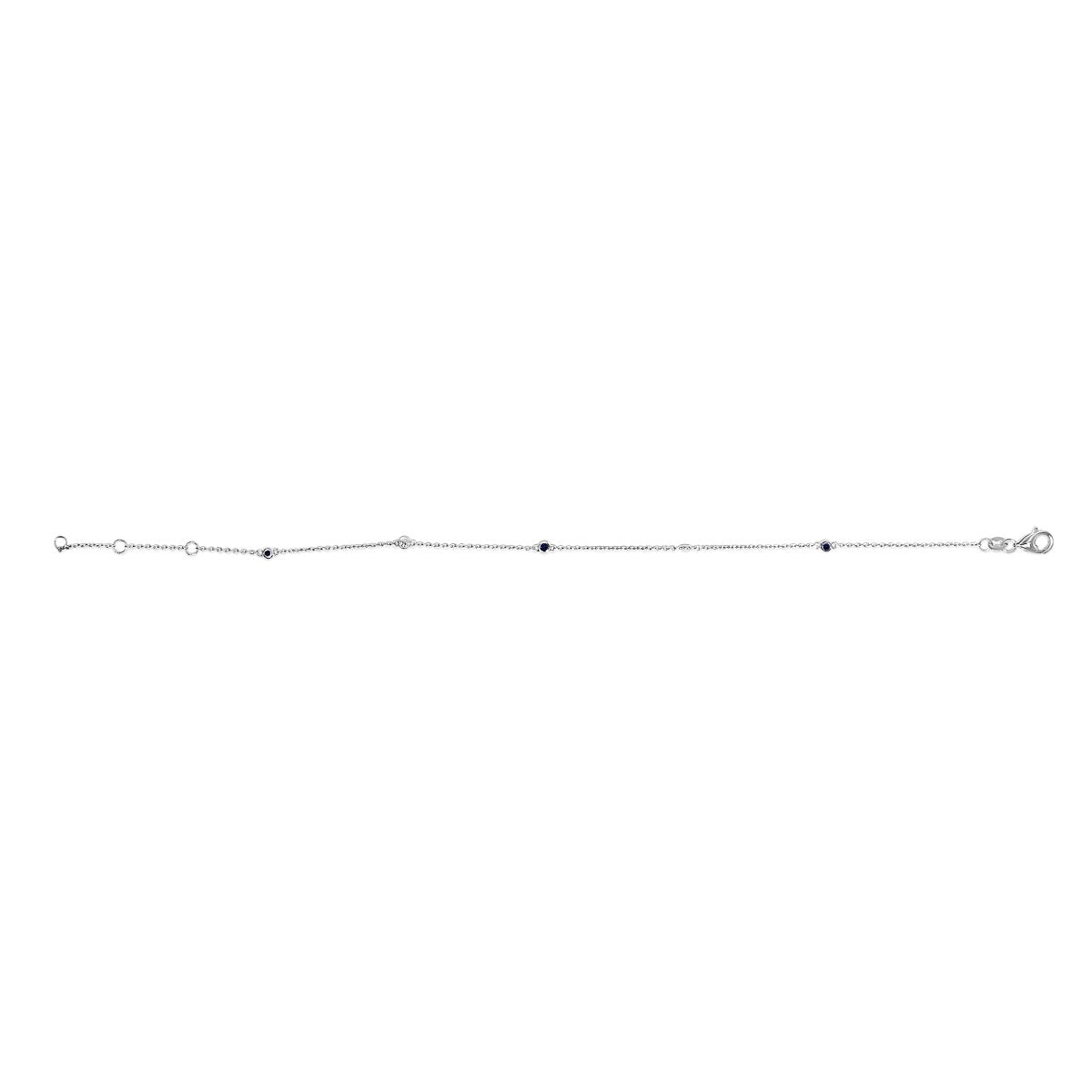 14K White Gold Alternating Blue Sapphire and Diamond Bezel Station Chain Bracelet - Size 7.5 inch - Bracelets - Custom Crafting Alliance, LLC