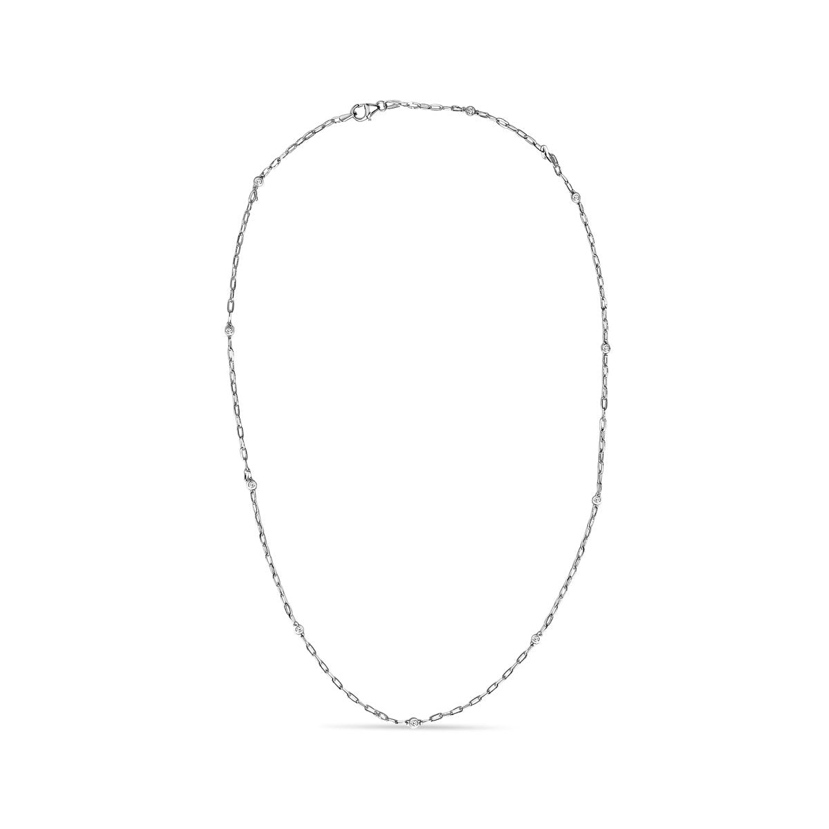 14K White Gold Bezel Set 1.00 Cttw Diamond 11 Station Necklace - Necklaces - Custom Crafting Alliance, LLC