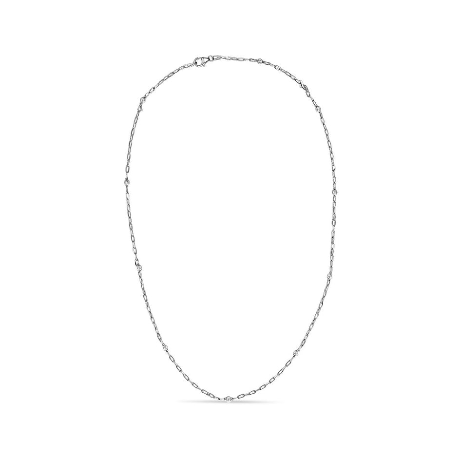 14K White Gold Bezel Set 1.00 Cttw Diamond 11 Station Necklace - Necklaces - Custom Crafting Alliance, LLC