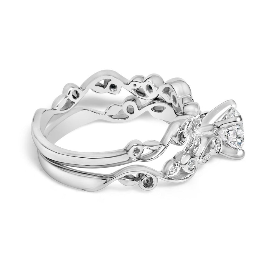 14K White Gold Lab Grown Diamond 1.0 Cttw Vintage Style Engagement Ring and Band Set - Ring Size 5 - Rings - Custom Crafting Alliance, LLC