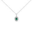 14K White Gold Oval 6x4 MM Green Emerald and Diamond Halo Pendant Necklace - 18 inch - Necklaces - Custom Crafting Alliance, LLC