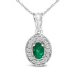 14K White Gold Oval 6x4 MM Green Emerald and Diamond Halo Pendant Necklace - 18 inch - Necklaces - Custom Crafting Alliance, LLC