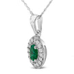 14K White Gold Oval 6x4 MM Green Emerald and Diamond Halo Pendant Necklace - 18 inch - Necklaces - Custom Crafting Alliance, LLC